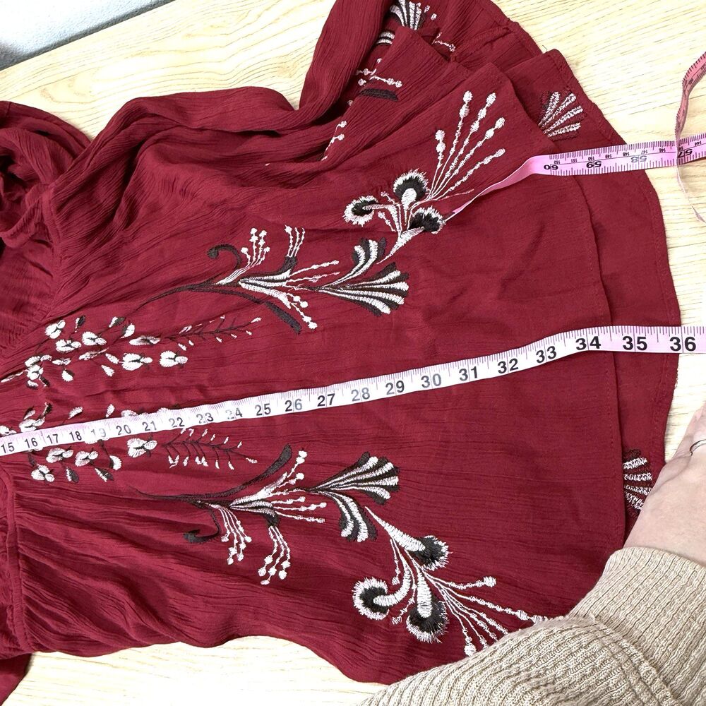 Free People Bonjour Mini Dress Size L Red Embroidered Floral Ballon Flowy Boho - Picture 13 of 15
